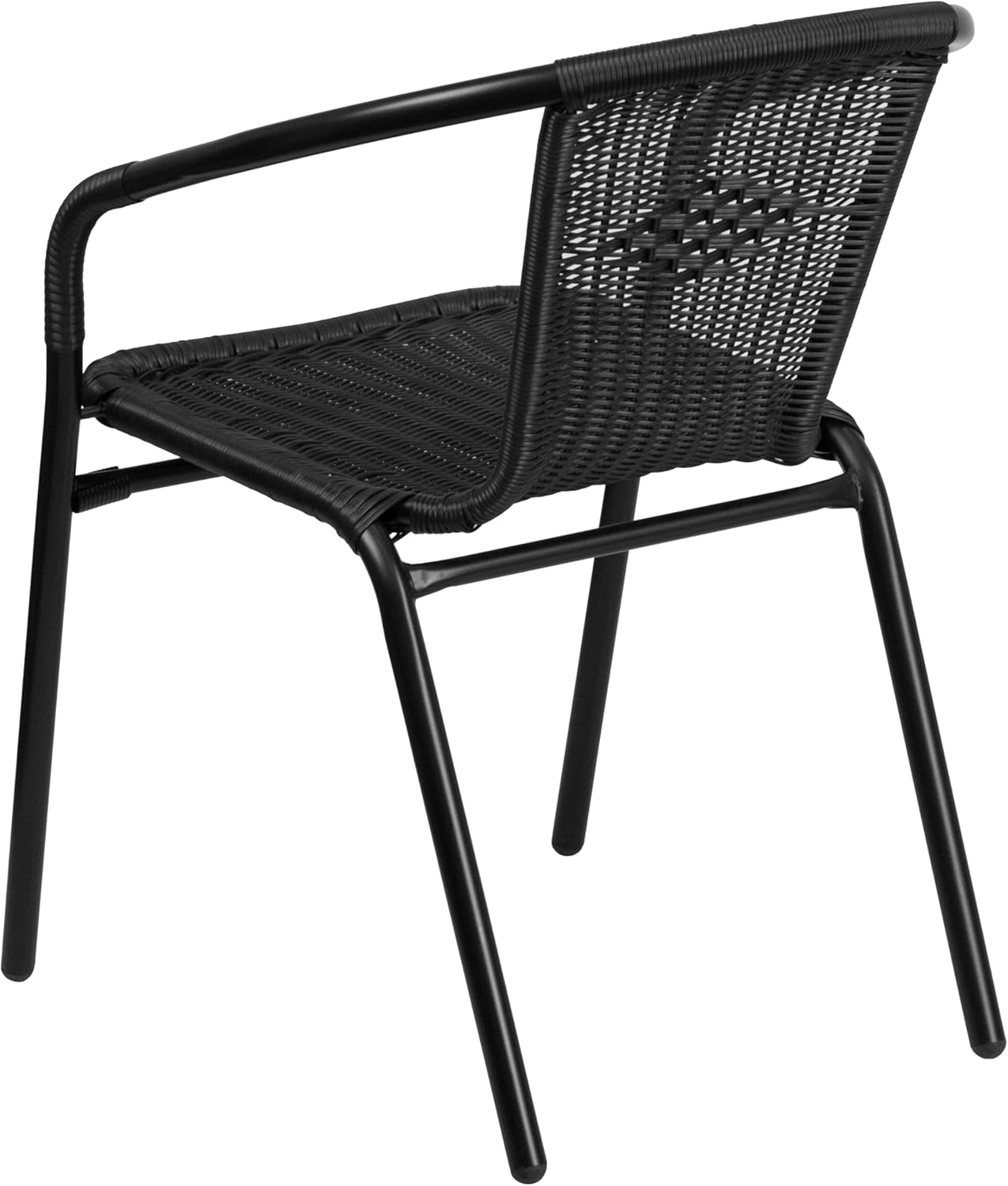 Flash Furniture 5-Piece 28" Square Indoor/Outdoor Patio Table and Chairs Set, Dining Set with Glass Metal Bistro Table, 4 Stack Rattan Chairs, Black
