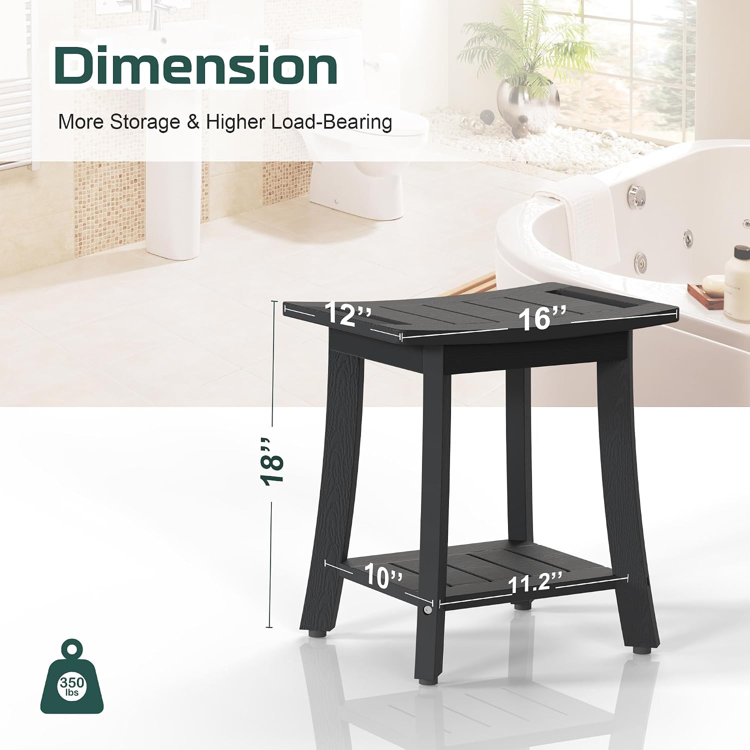 Waterproof HIPS Shower Bench for Inside Shower, Shower Stool, Black image 3