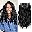 ALXNAN Clip in Long Wavy Synthetic Hair Extension 16 Inch Black 4PCS Thick Hairpieces Fiber Double Weft Hair for Women