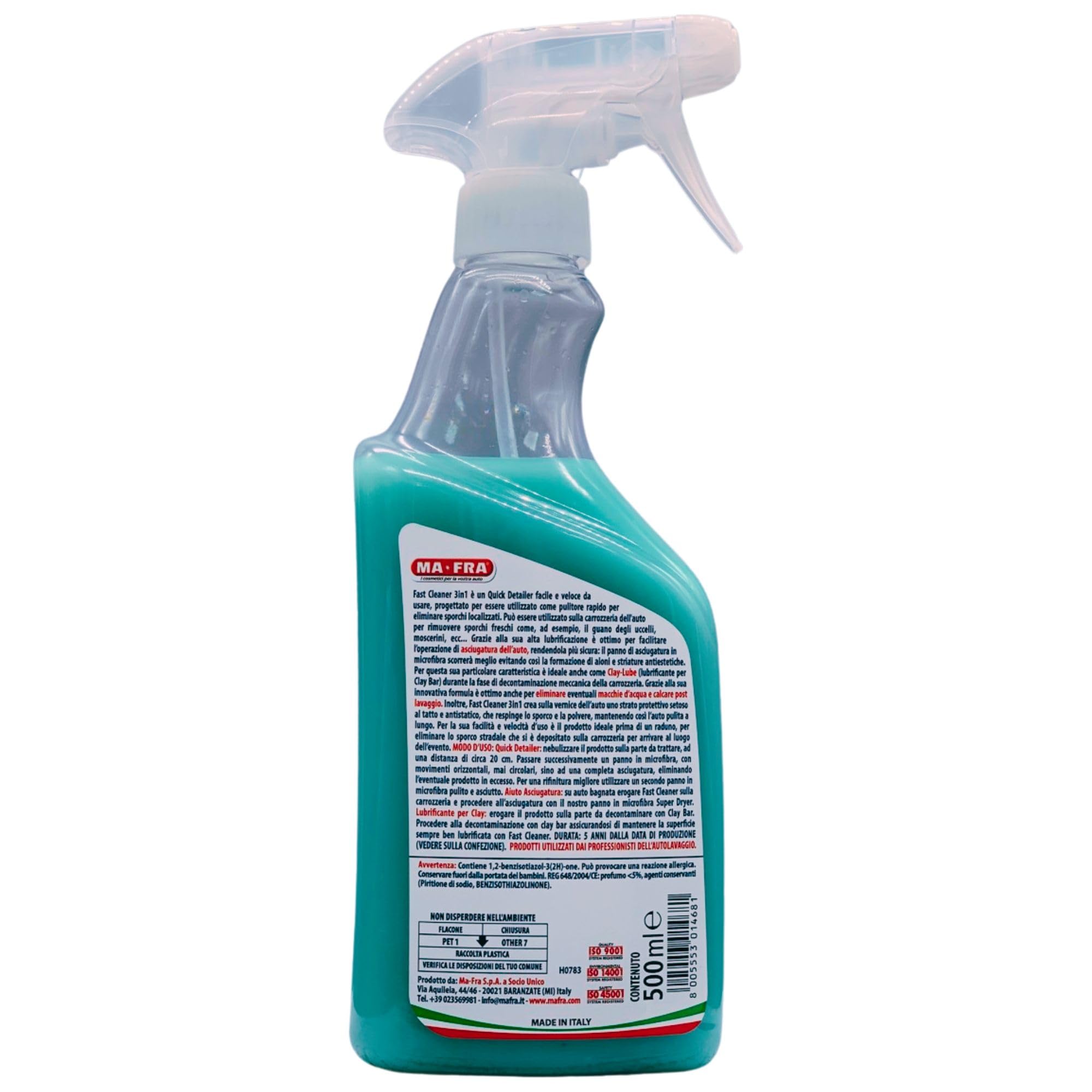 Pulitore Spray Rapido Lucidante e Lubrificante Per Claybar FAST 3In1 CLEANER, Elimina Lo Sporco Superficiale e Il Guano Dei Volatili, Con Effetto Anti Pioggia e Anti Impronta 500ml (6 Spray)