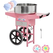 Cotton Candy Machine with Cart, Electric Cotton Candy Maker with 20 inch Stainless Steel Bowl for Family, Party, Amusement Park, Carnival- Pink