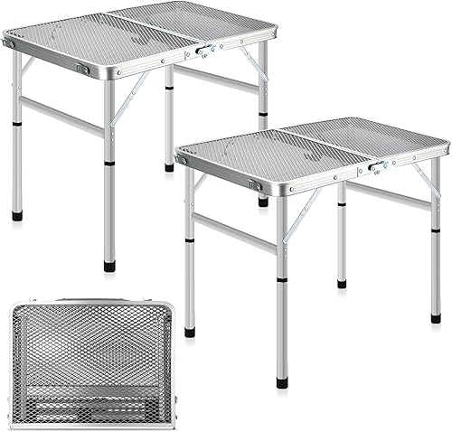 2 piezas de mesa de camping para parrilla, mesa plegable de picnic al aire libre, aleación de aluminio, pies antideslizantes, mesa de campamento