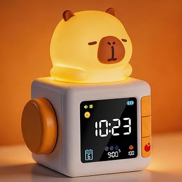 WANIDEA Cute Capybara Alarm Clock for Bedroom - Perfect for Room Decor and Kawaii Gifts, Kids Animal Clocks with Mood Night Light, Ok to Wake, Sleep Trainer, Ideal Sleep Companion for Boys Girls Teens
