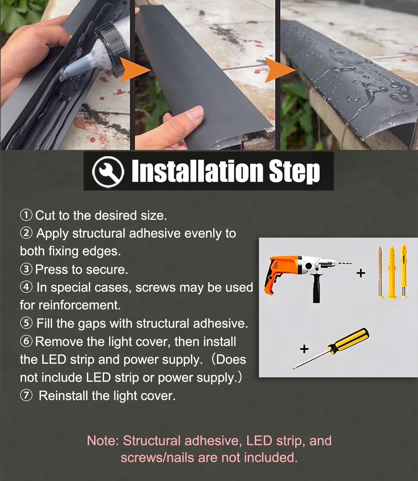 Perfil de Transición para Suelo Franja de Drenaje en el Borde del Muro del Patio, Protector Metálico Vierteaguas para Aleros o Tejados, Línea de Goteo Exterior(Black)