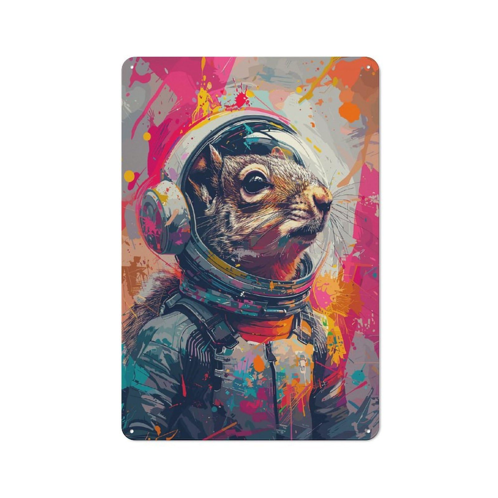 Junmoney Style-16 Astronaut Space Squirrel Printed Metal Sign 30X20cm For Dining Room Or Kitchen, For Kitchen Wall Decor Lovers