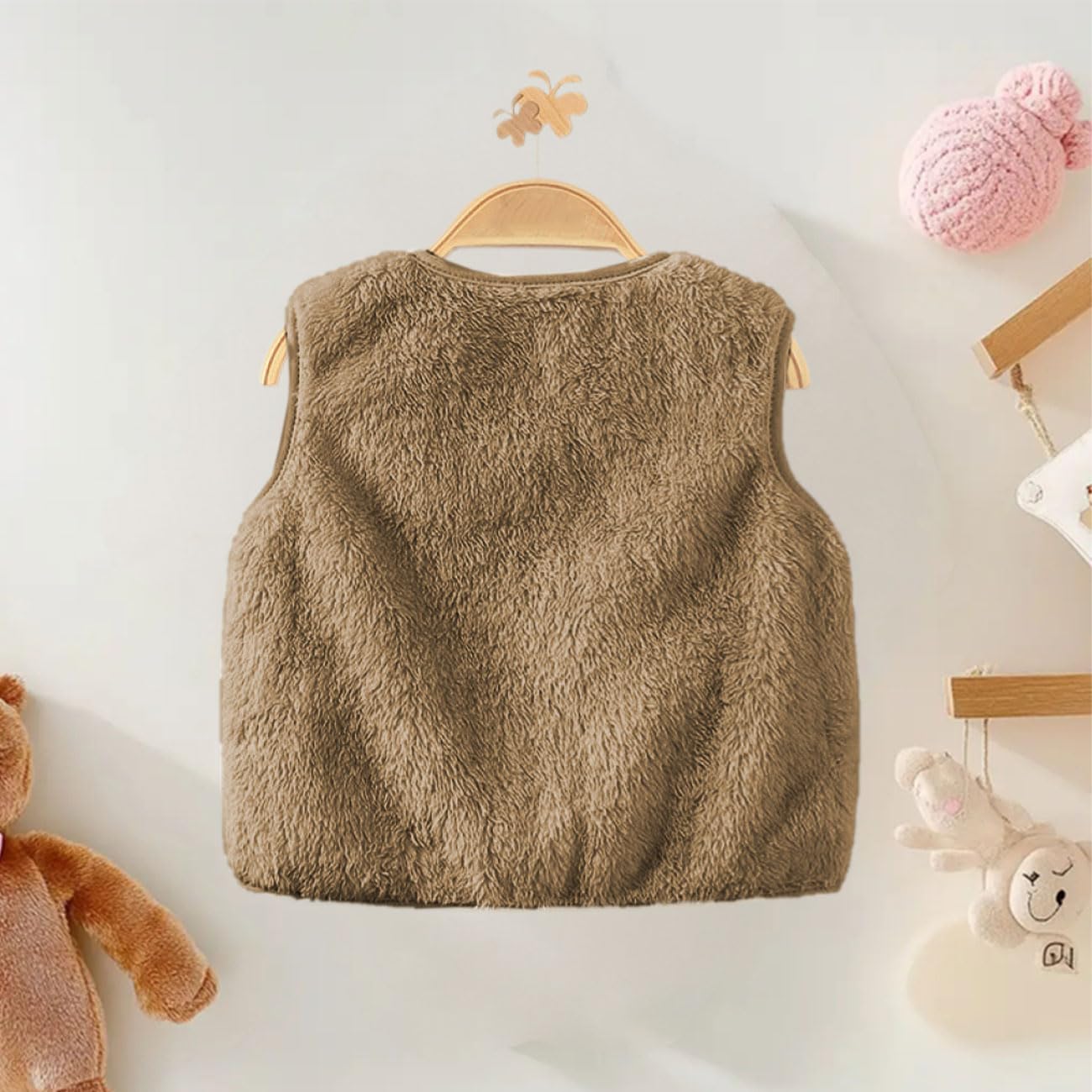 Gilet in Pile per Bebè Bambino, Inverno Gilet Smanicato per Bambino Piccoli con Bottoni a Pressione, Giacche Leggero e Caldo in Cardigan Neonato Giacca Unisex con Tasche Kaki/Marrone 1-7 Anni