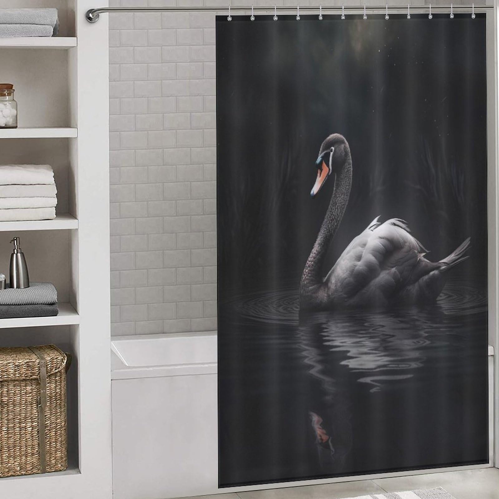 Rideau de douche cygne imperméable en polyester lavable 140x183cm pour baignoire