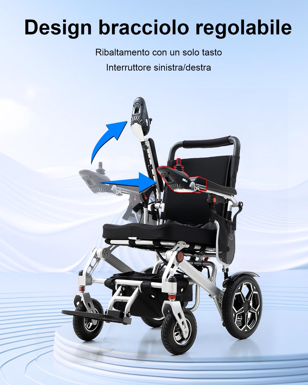 D10 Sedia a Rotelle Elettrica Pieghevole per Adulti, Potente Motore 500W, Batteria al Litio Rimovibile 12Ah, Autonomia 20KM, Telaio in Lega di Alluminio Rinforzata, Portata 150KG, Aereo approvato