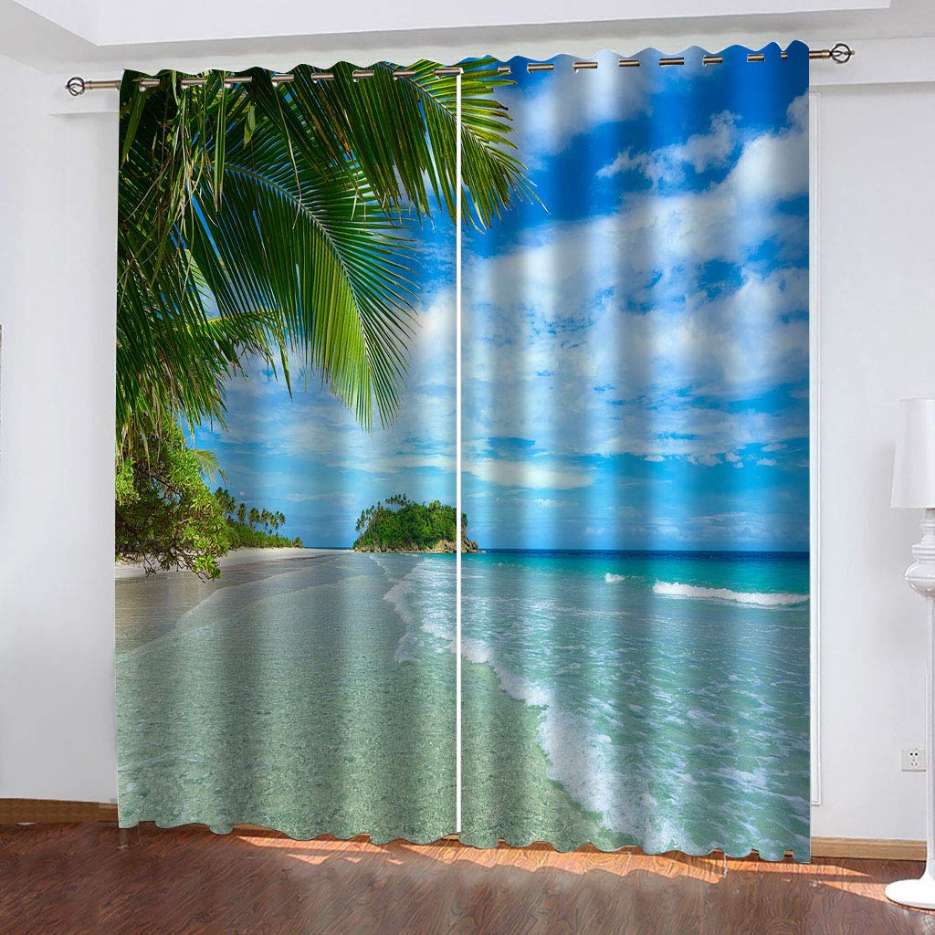 Rideaux chambre adulte et enfant motif plage marine 3D isolant thermique