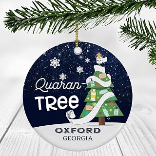 Quarantine Christmas Ornament 2022 - Funny Xmas Ornament Quaran Tree With Custom Name Oxford Georgia Ornament - Holiday Social Distancing Ornaments 3" Plastic