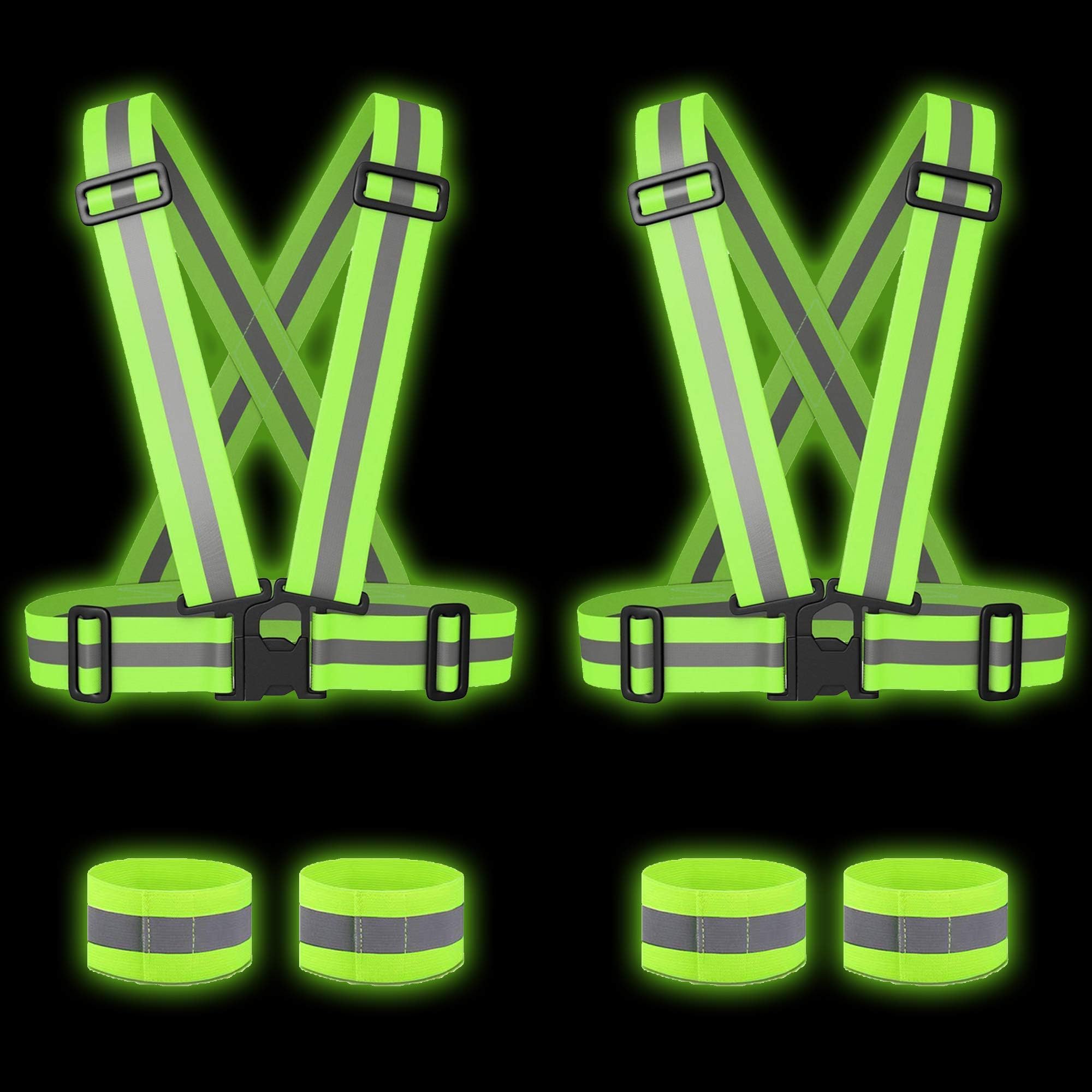 High Vis Straps 2 Pack Reflective Vests for Adults - Cycling Hi Vis Reflective Gear with Armbands