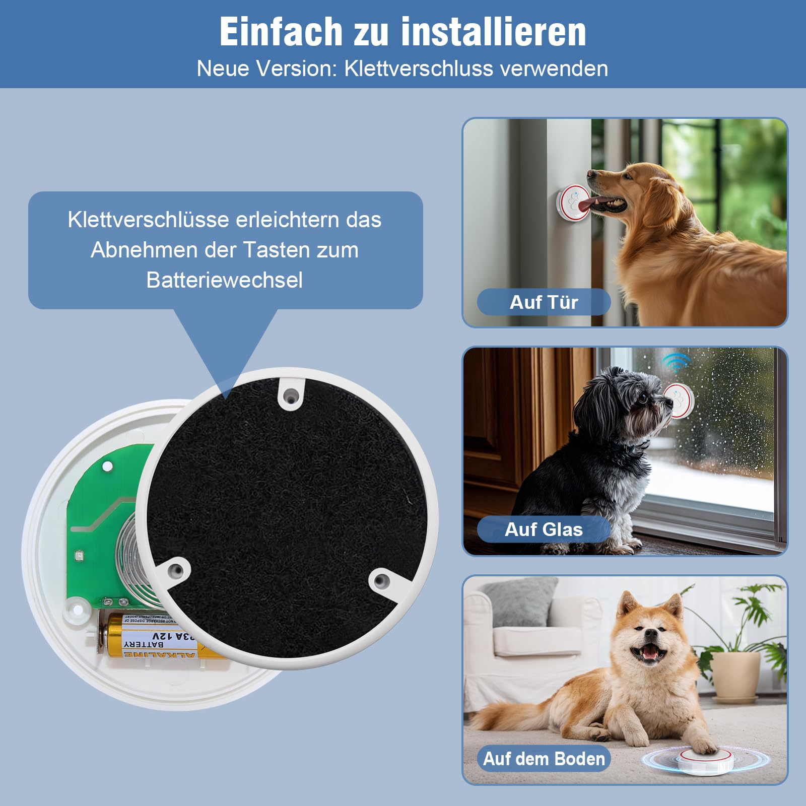 ChunHee Wireless Campanello per Cani Cane/Campanellino Animali Domestici/Funzionamento a 500 Piedi con IP55 Pulsante a Sfioramento Impermeabile 52Melodie 5Livelli di Volume Flash LED