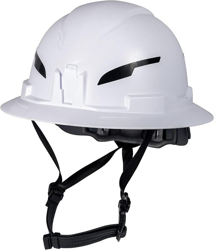 Type 2 Hard Hat, Non-Vented Full Brim, Class E Hard Hat with Chin Strap, 6-Point Suspension