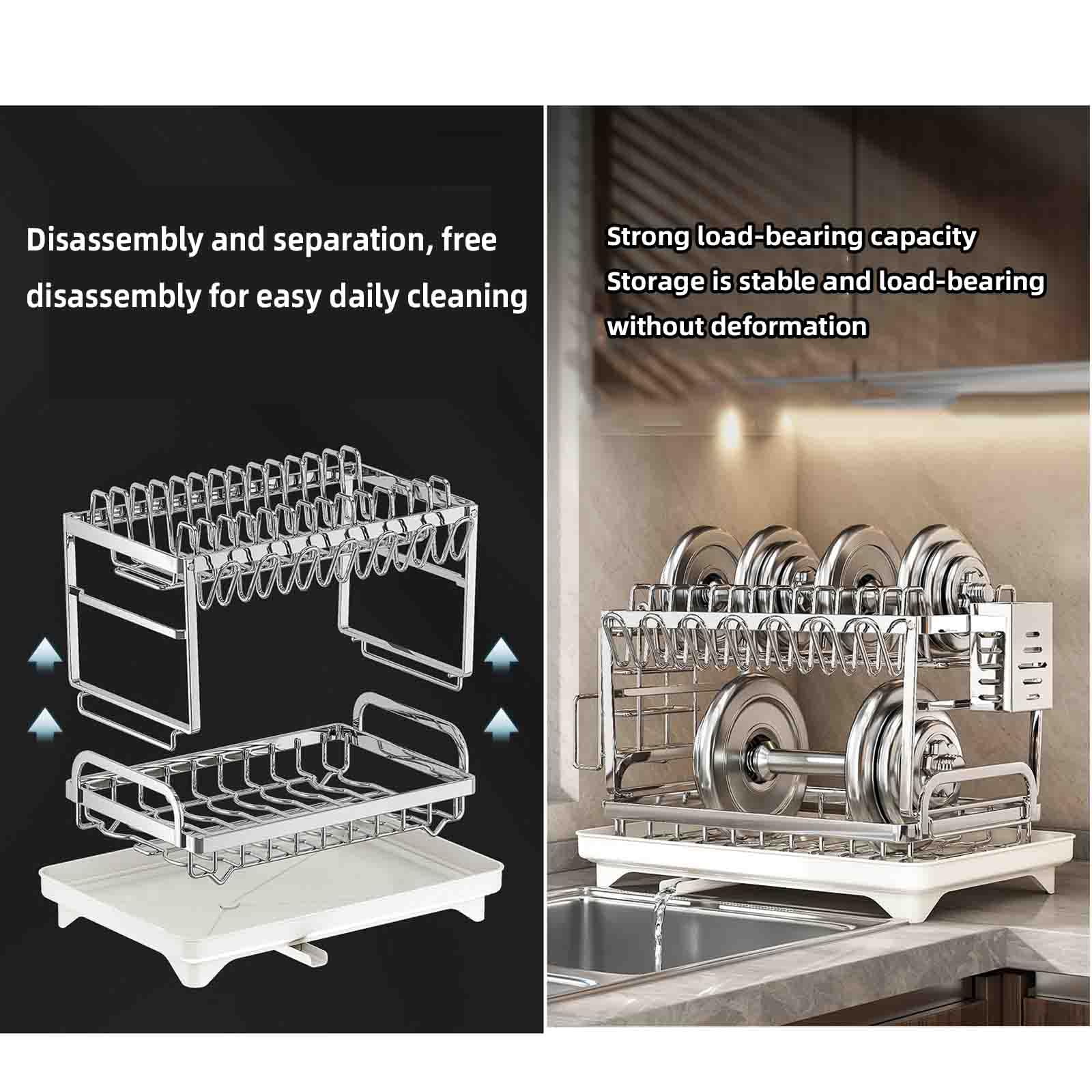 Abtropfgestell Geschirr Geschirrabtropfgestell Dish Rack Geschirrständer Abtropfhalter Ständer Geschirrablage Abtropfschale Abtropfständer Geschirrkorb Besteckkorb Edelstahl (Silver,43.5x30x22cm)