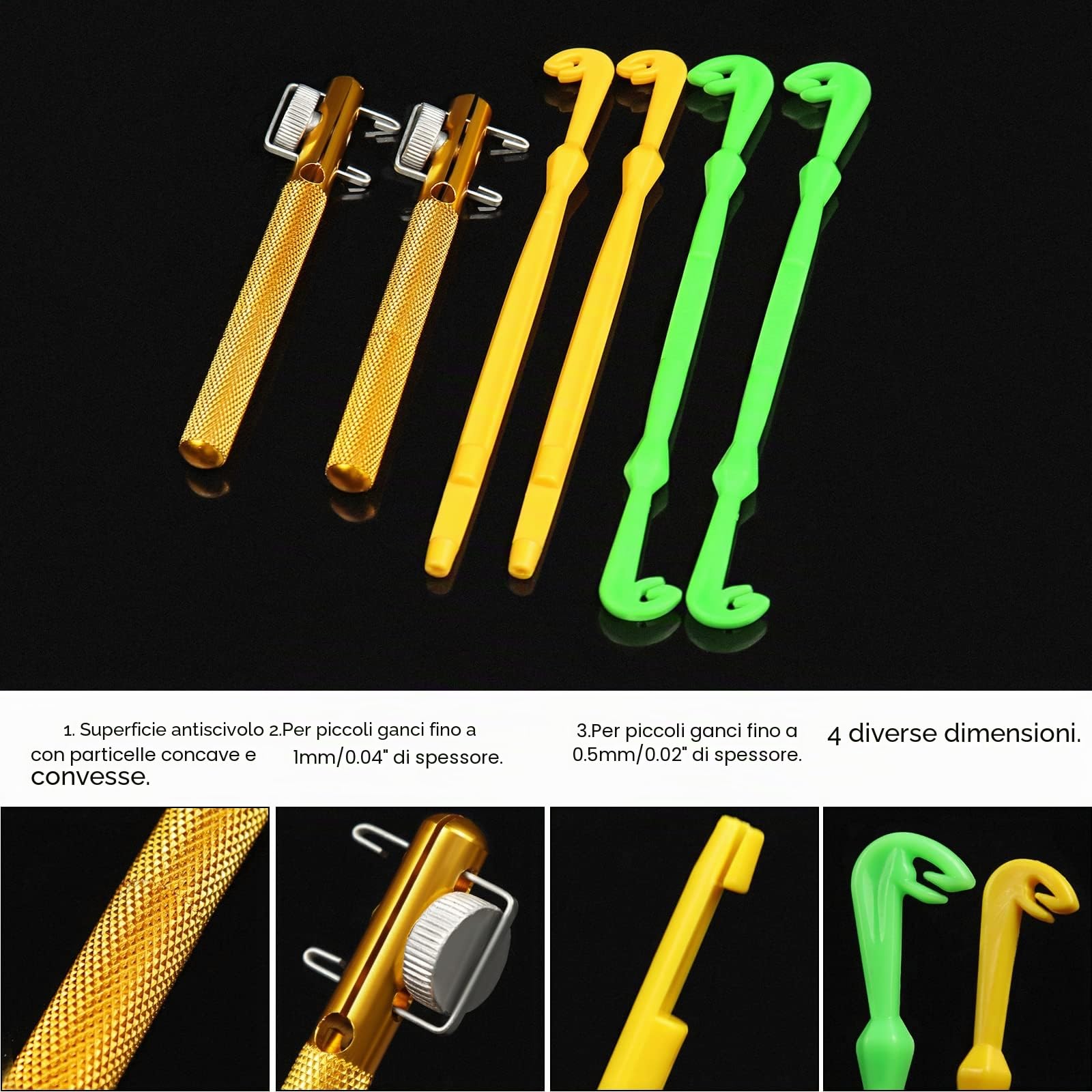 Realure 6 fascette per nodi da pesca, con affilatore a gancio, per pesca in mare, accessori da pesca (metallo, verde, giallo)