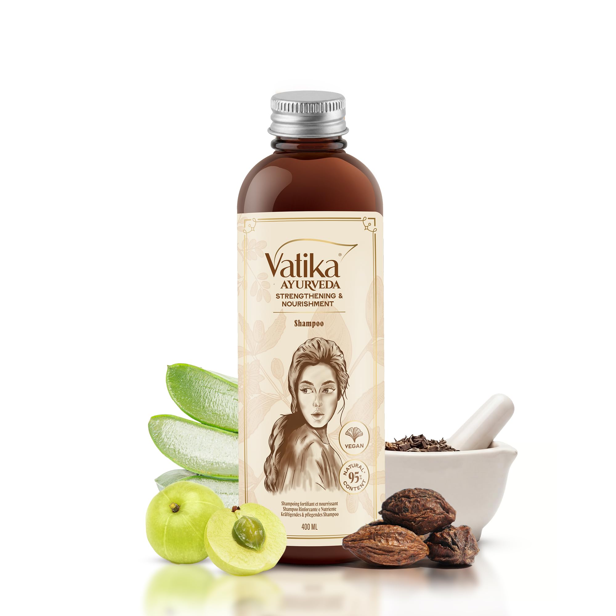 Vatika Ayurveda Strengthening & Nourishment Shampoo I 400 ml I Ayurvedic Vegan Shampoo with Amla Dry, Bhringraj Dry, Aloes, and Anantmool for Strong, Shiny, Healthy Hair