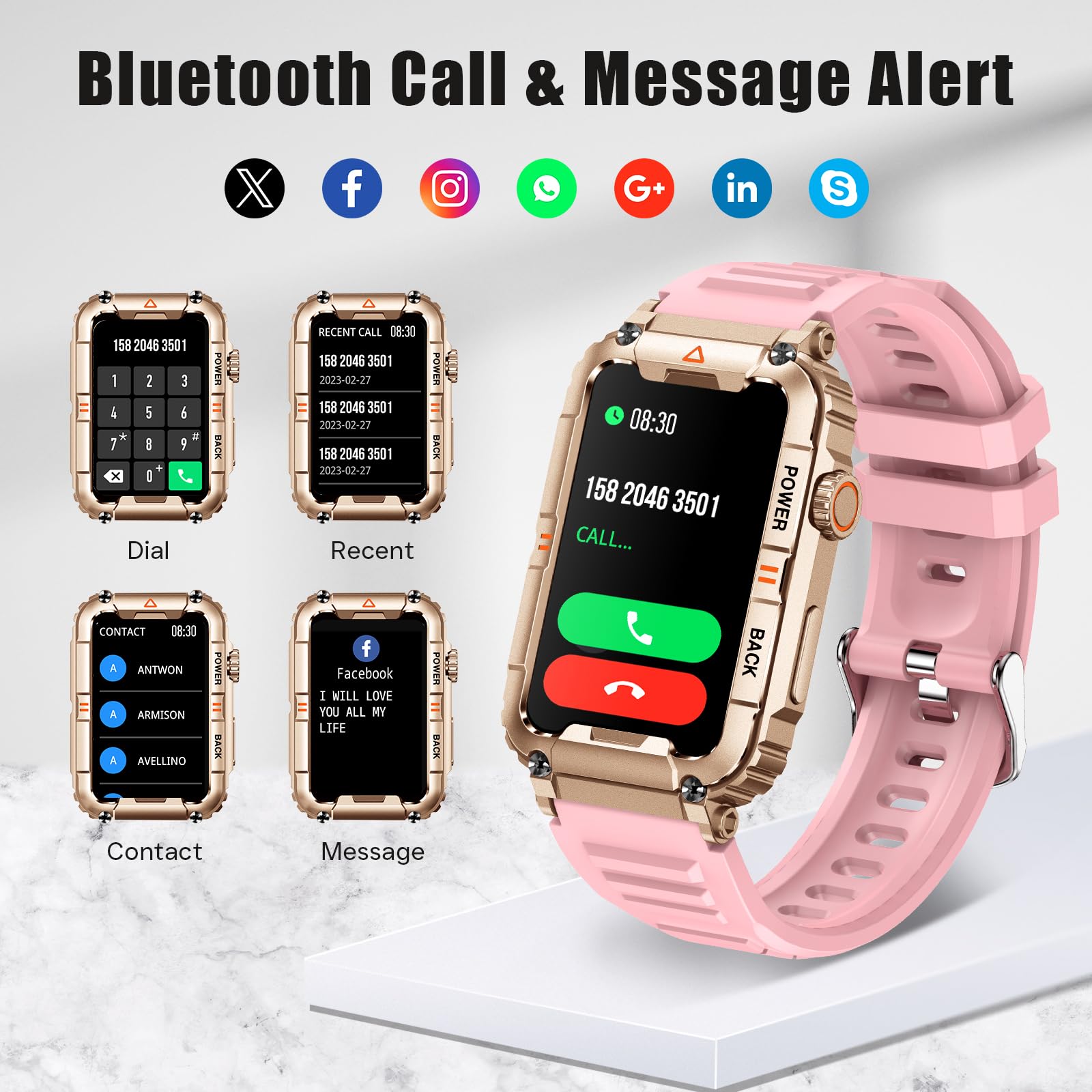 JELLOO Smartwatch dla kobiet i mężczyzn, z funkcją telefonu, zegarek fitness, zegarek fitness Smart Watch z 100+ trybami sportowymi, pulsometrem, monitorem snu, krokomierzem, trackerem aktywności,
