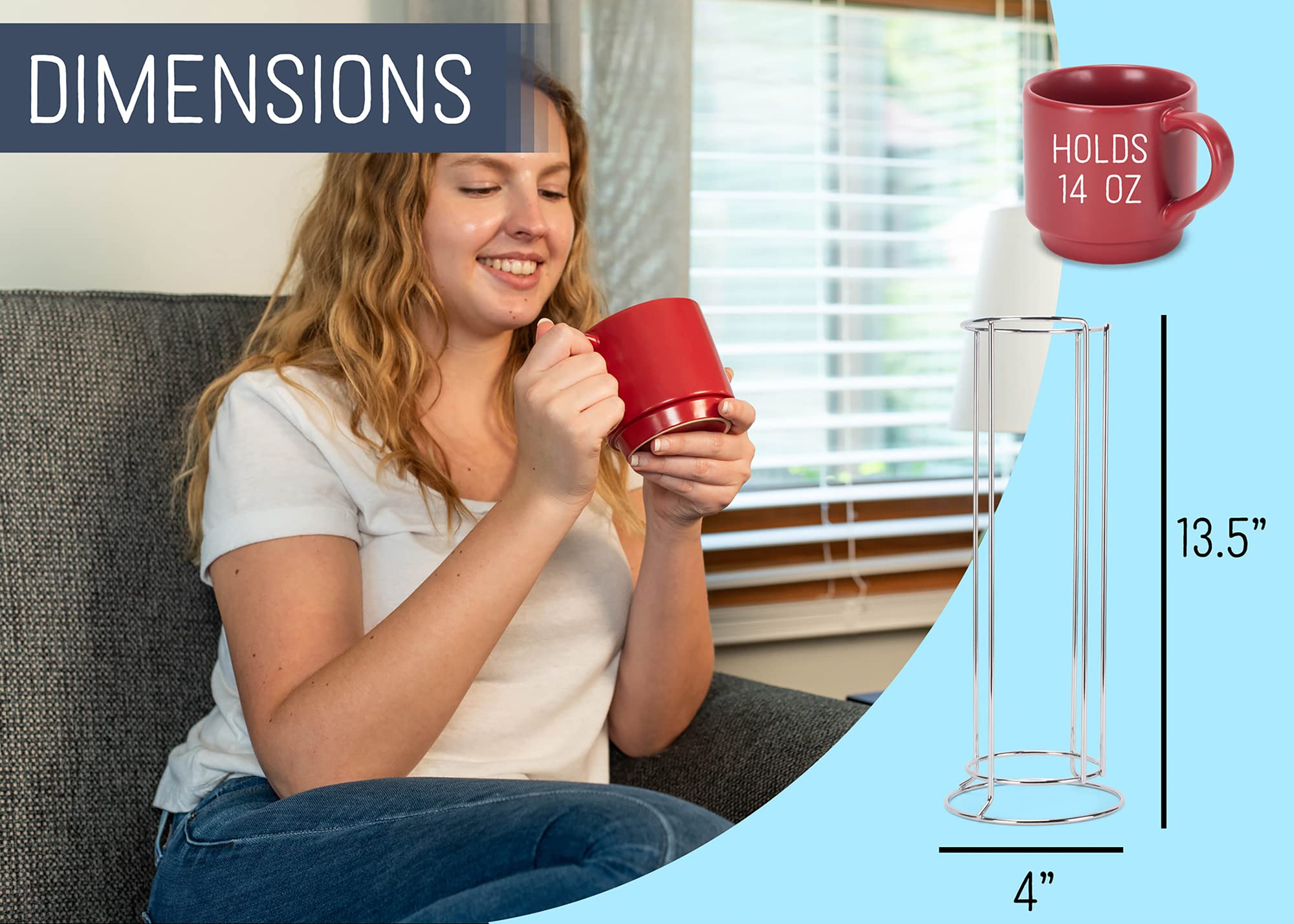 Nat & Jules czerwone kubki ceramiczne z kamionki 400 ml ze stojakiem zestaw 4 szt