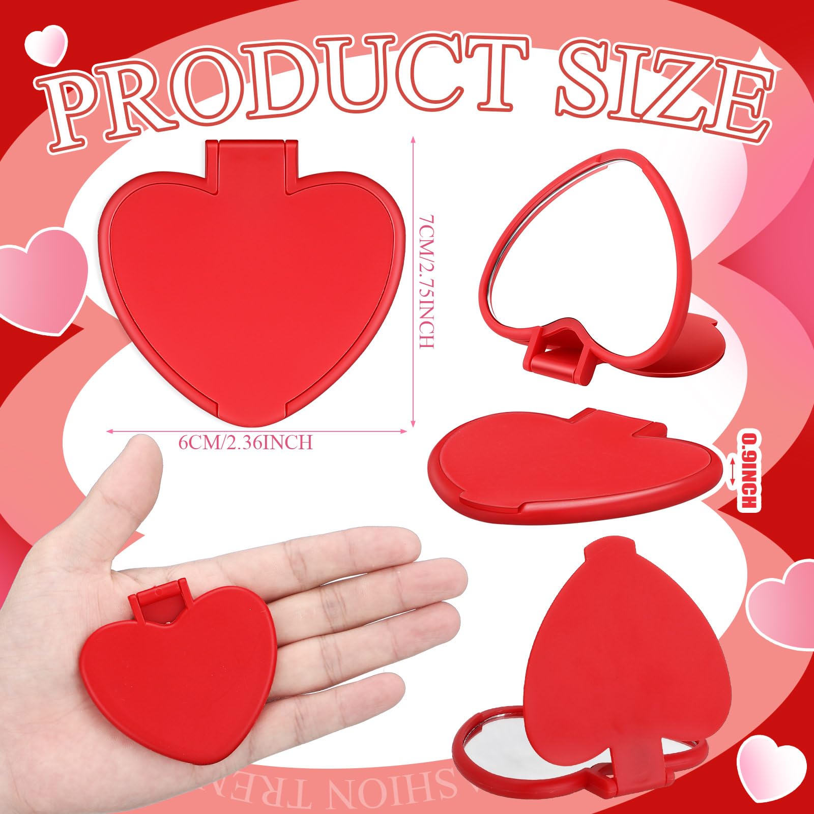 Geetery 48 espejos compactos para el día de San Valentín, regalos a granel, mini espejo de bolsillo en forma de corazón, pequeños espejos plegables para maquillaje, portátil, viaje, corazón, bolso,