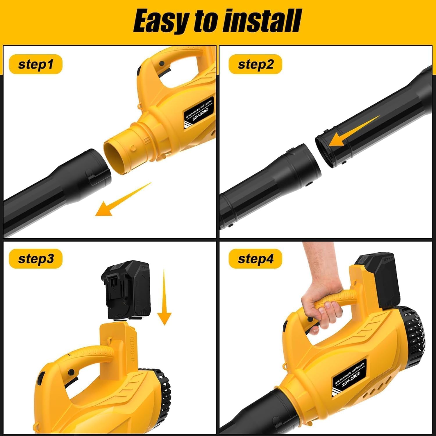 Souffleur électrique sans Fil Compatible avec Batterie Dewalt 20 V 300 km/h Vitesse de l'air Ventilateur sans Fil 6 Niveaux de Vitesse Souffleur à Feuilles, Portable pour Cour Pelouse Jardin (Jaune)