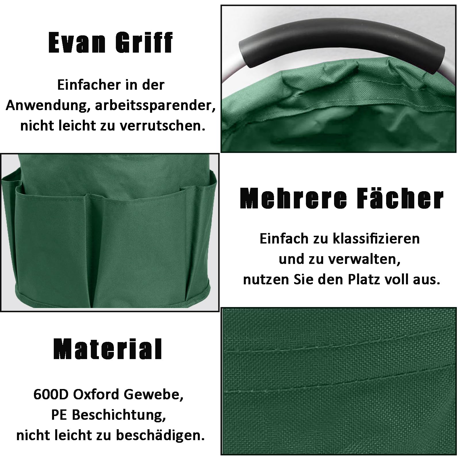 Borsa per la Pulizia Universale, Organizer per Prodotti per la Pulizia, Cesto per La Conservazione Dei Prodotti per La Pulizia, Cestino per Attrezzi Pieghevole con 6 Tasche Esterne, per Casa, Verde