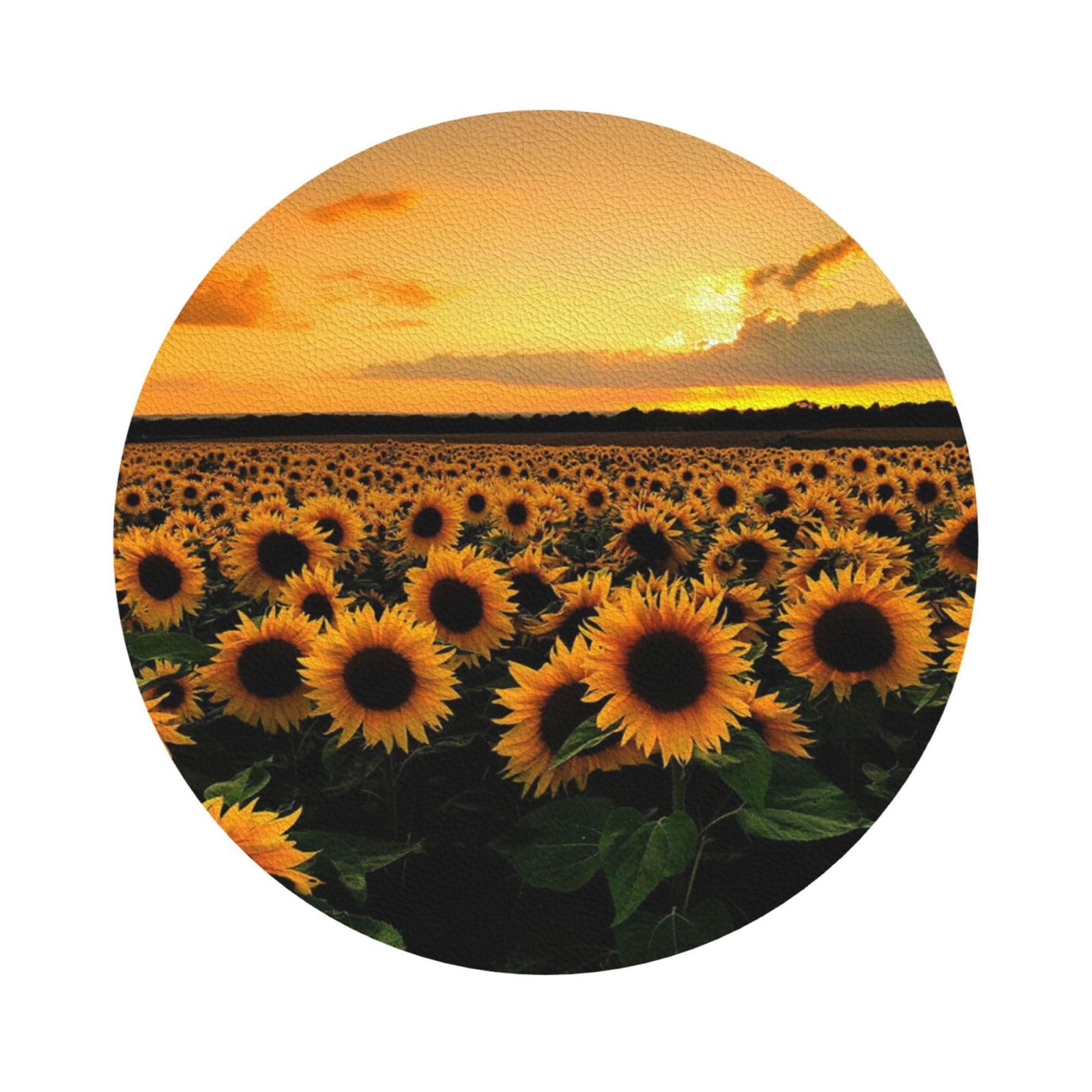 sunflowers sea PU Leather Coasters Set of 6 Round Drink Coasters