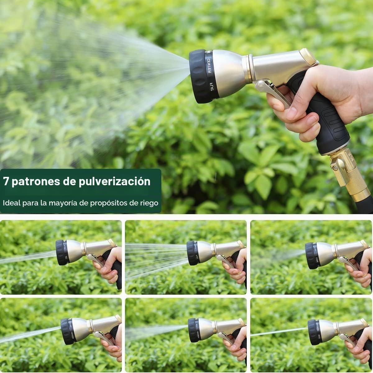 FANHAO Pistola manguera jardin de Metal, pistola de riego de alta presión, 7 patrones de riego, perfecta para riego de plantas, limpieza, lavado de coches y mascotas