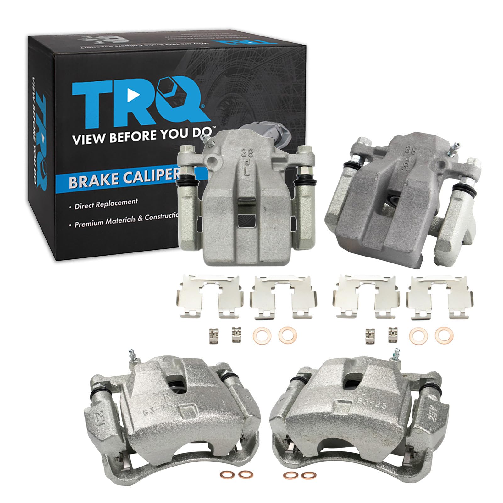 TRQ Front and Rear Brake Caliper Set Zinc Coated Brackets Compatible with 2006-2011 Toyota RAV4