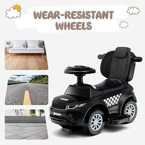 Miniatura 9 de OLAKIDS Coche de empuje 4 en 1, cochecito deslizante para caminar para niños pequeños con bocina, música, luces, barandillas y mango extraíbles,