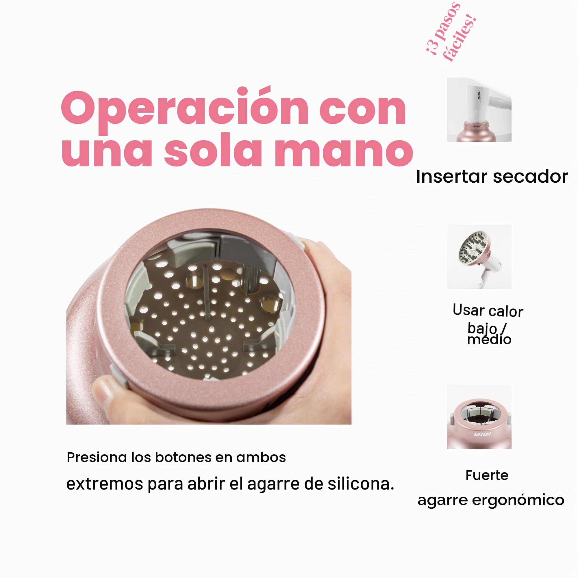 difusor Universal para secadores de pelo con boquilla de diámetro 4,3-6,6 cm, Hair holding fuerte", para pelo rizado u ondulado, para rizos sin frizz (Negro)