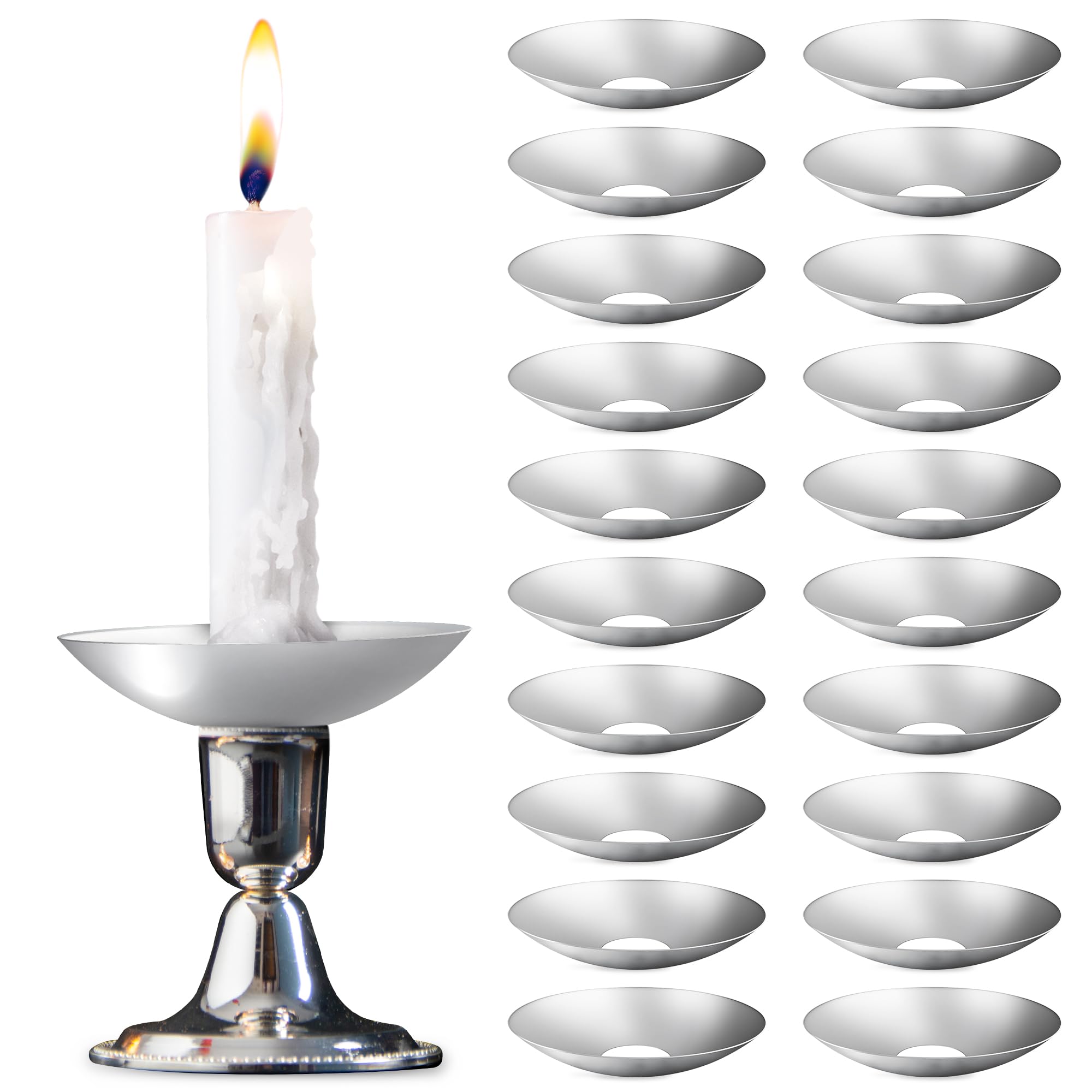 Hi Sasara 20 Pcs Metal Candle Drip Protectors,Round Reusable Metal Candle Drip Catcher,Candle Wax Drip Catchers for Church Vigil Christmas Eve Wedding Party Candles (20 Pcs Galvanized)