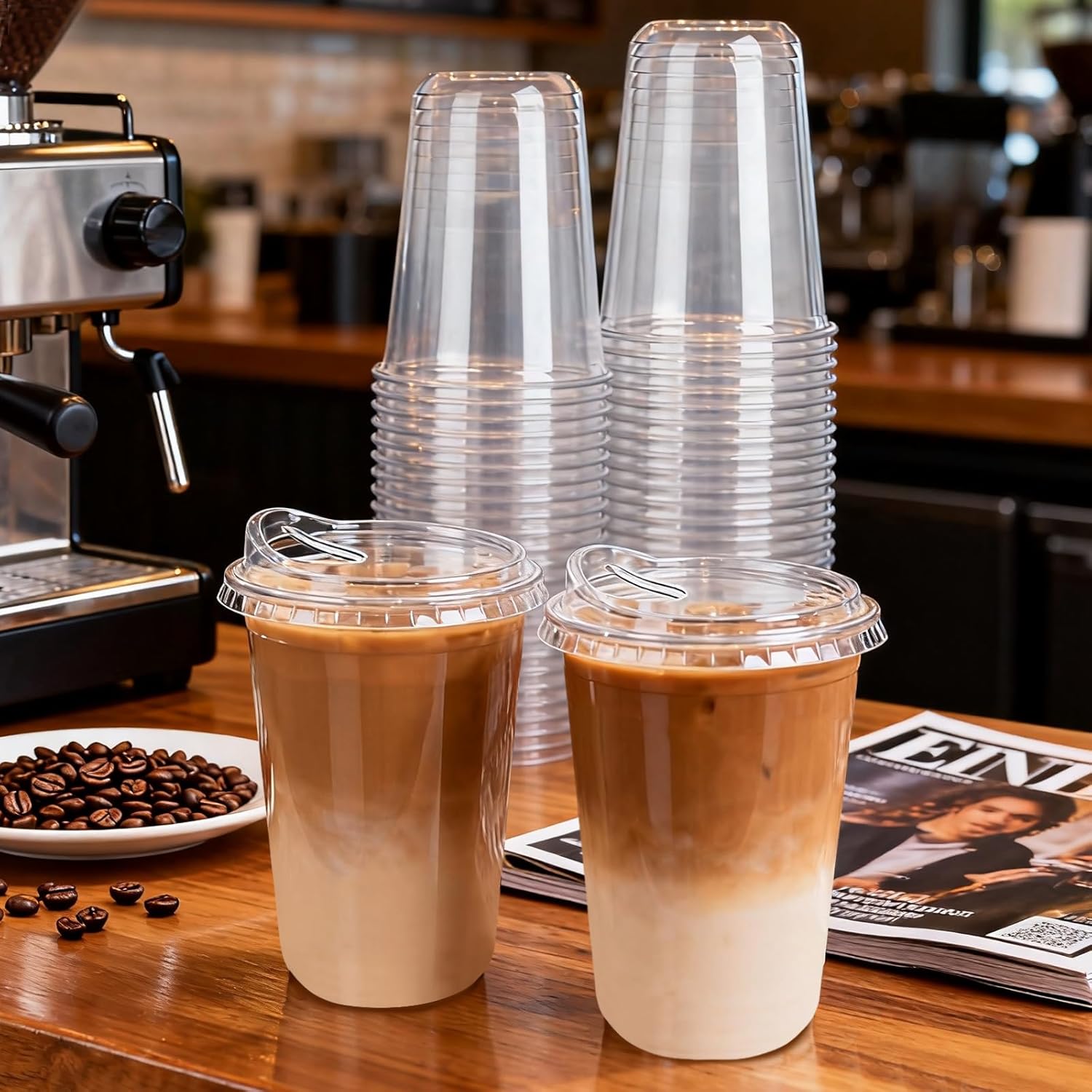 25 Set Clear Plastic Cups with Sip Lids, 16oz Disposable Plastic Iced Coffee Cups with Lids, Round Bottom To Go Iced Coffee Cups with Lid for Coffee, Juice, Cold Drinks, Latte - Image 5