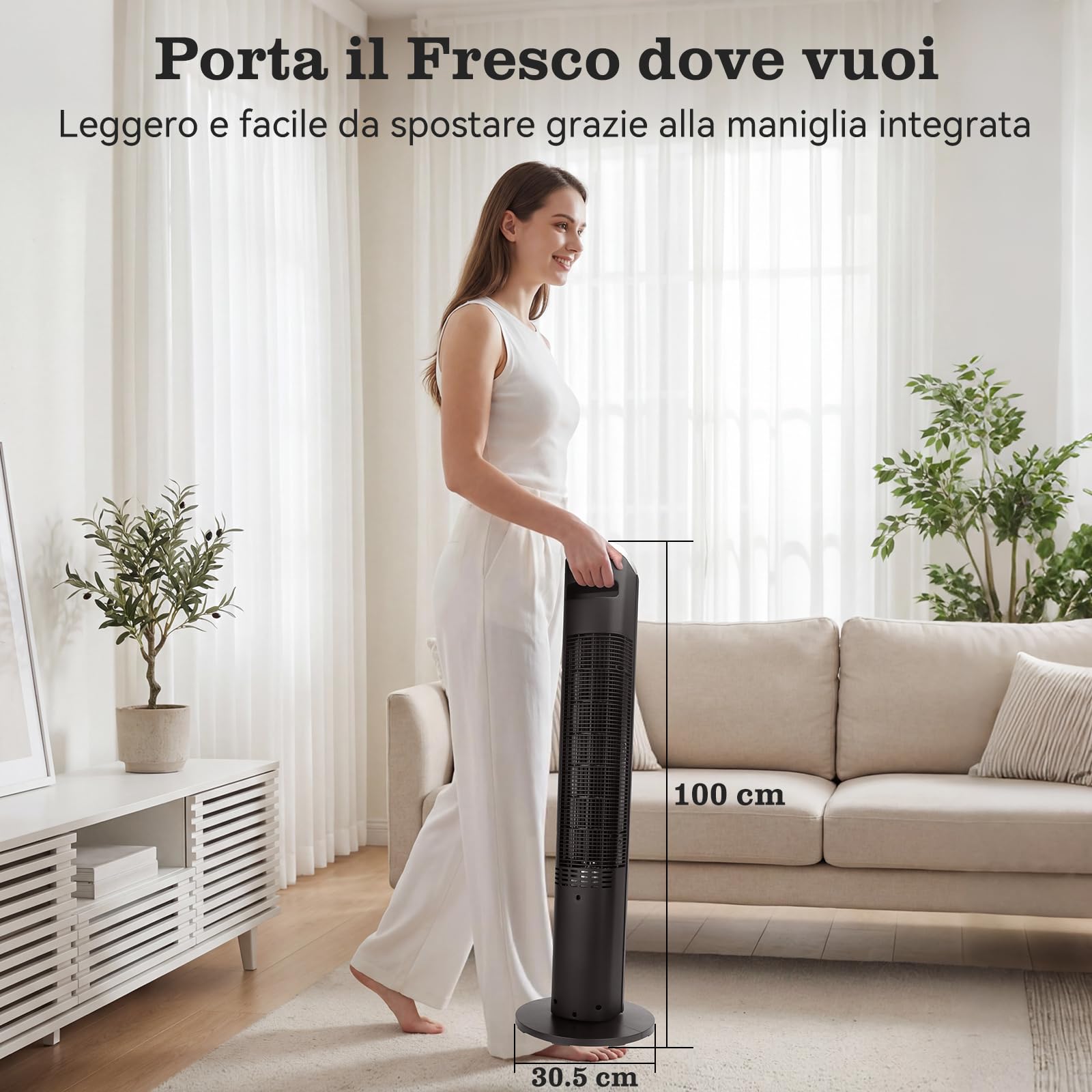 Aigostar Ventilatore a Torre Silenzioso con Telecomando e Timer 12H, 3 Modalità (Normale/Naturale/Sleep), 3 Velocità Regolabili, Oscillazione, LED Display, 28 dB, Portata Aria 1752m³/h, Nero *2