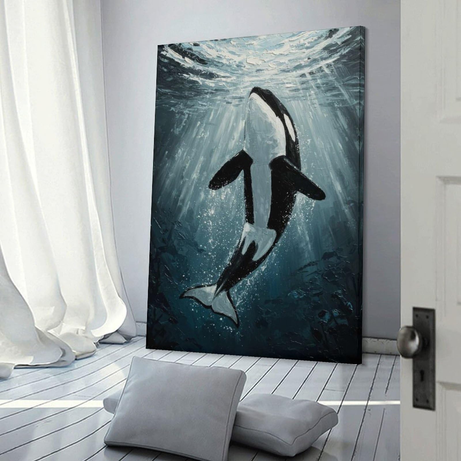 Junmoney Frame-Style-8 Orca Underwater Painting Wall Picture Print, 08X12inch(20X30cm), For Gallery Wall Decor And Room Displays, A Versatile Canvas Print For Layering