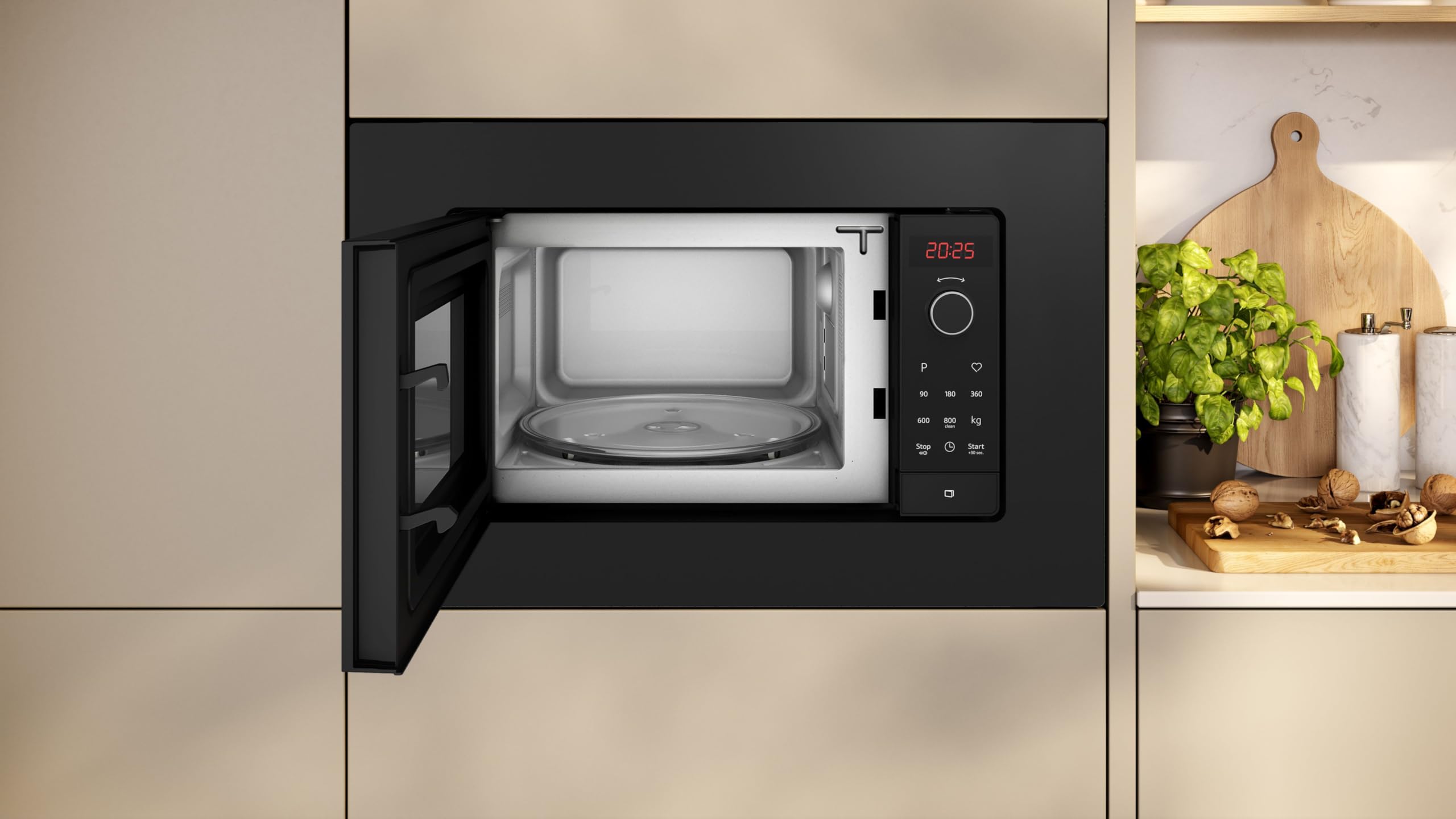 NEFF HLAWG26S3, N 50, Einbau-Mikrowelle ohne Grill, Automatikprogramme, Easy Clean Selbstreinigung, Einfache Bedienung durch Drehknebel und LED-Display Plus, Ideal für Hocheinbau mit Drehtür, Schwarz