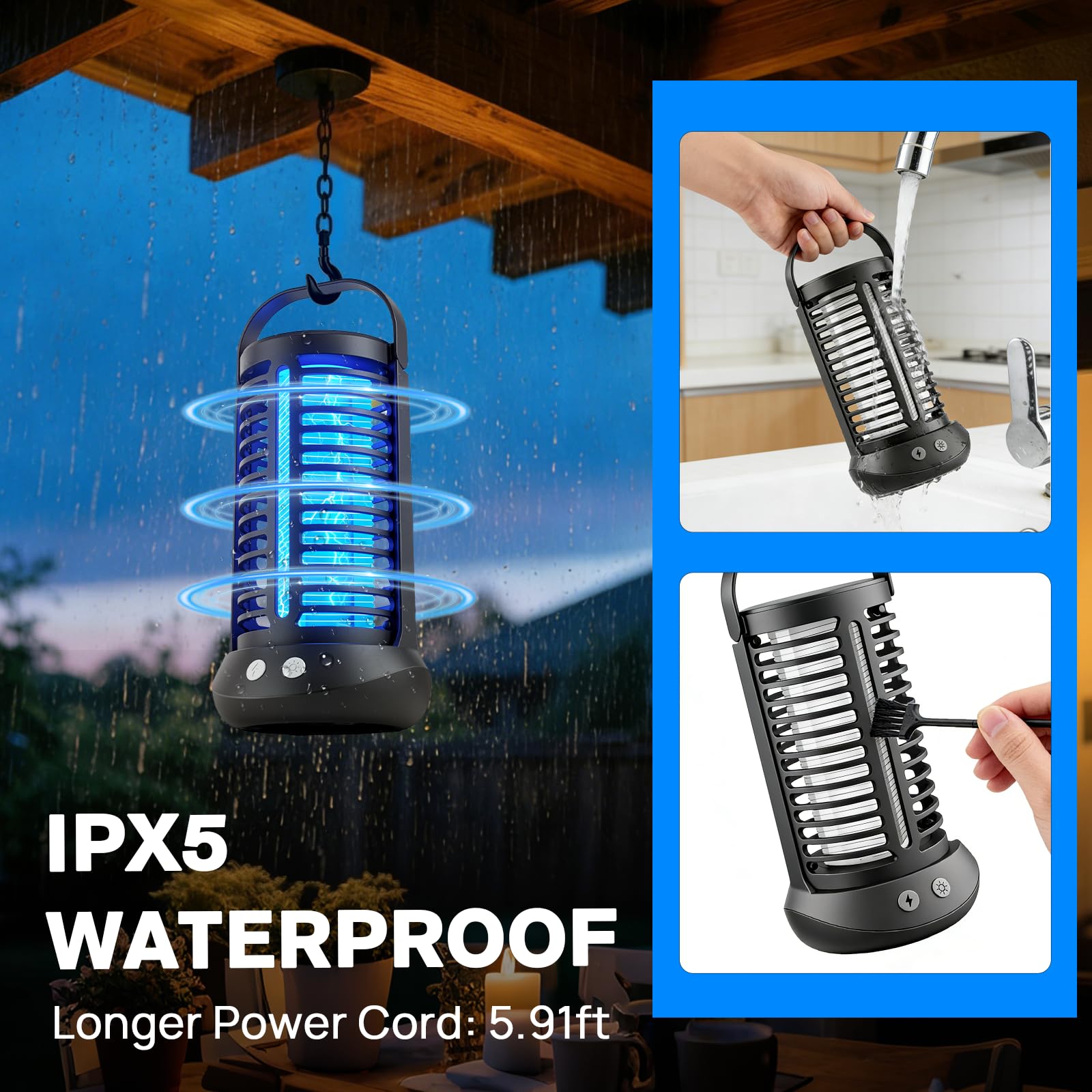 Zapper per insetti da esterni, 2 in 1, 4200 V, ricaricabile, senza fili, con batteria da 4000 mAh, impermeabile IP65, portatile e wireless, per campeggio e patio