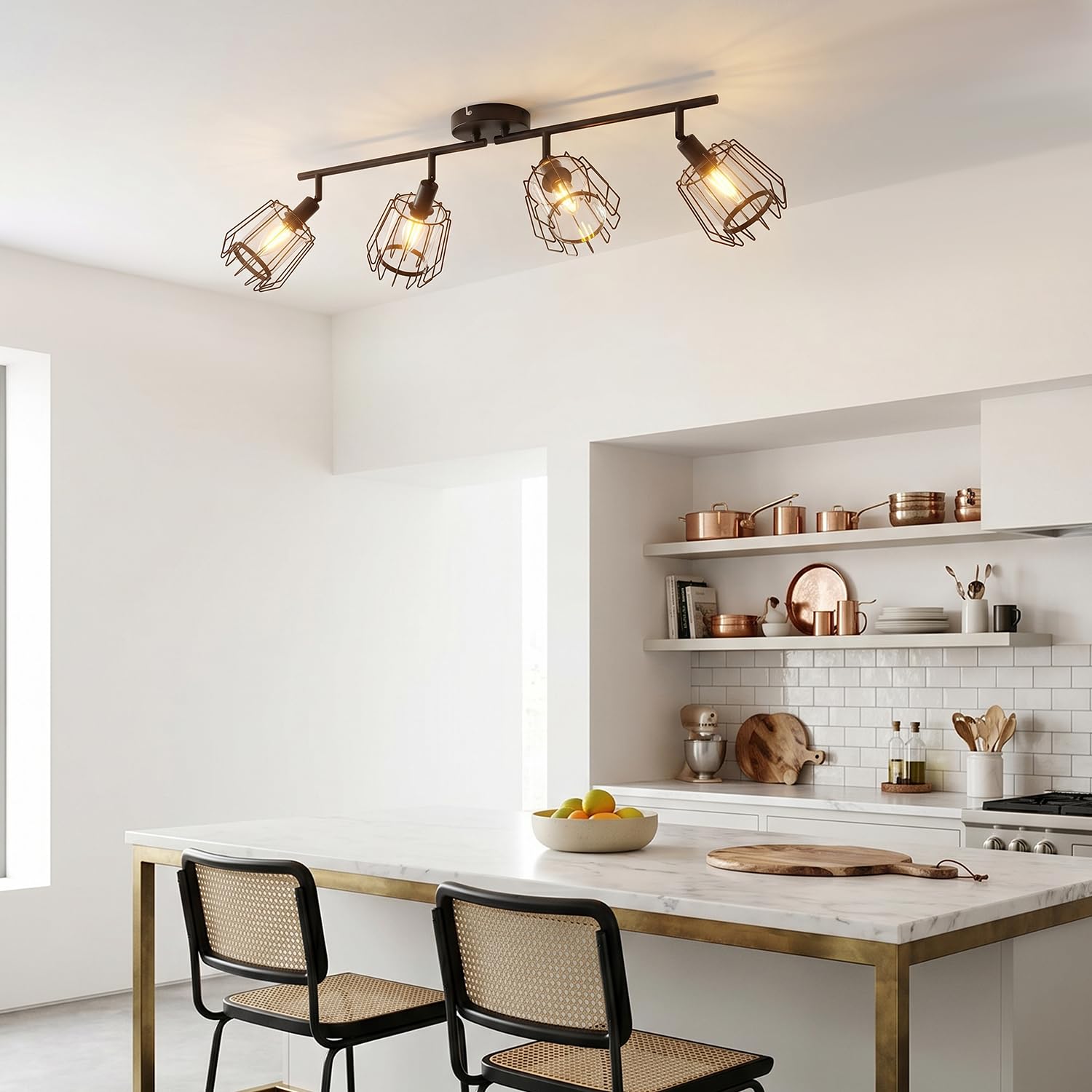 LVWIT LED Deckenstrahler Schwenkbar 350°, E14 Deckenleuchte 4 Flammig Deckenlampe Strahler Schwarz Spots LED mit Acryl Lampenschirm- Küchenlampe Wohnzimmerlampe Deckenspot (Ohne Leuchtmittel)