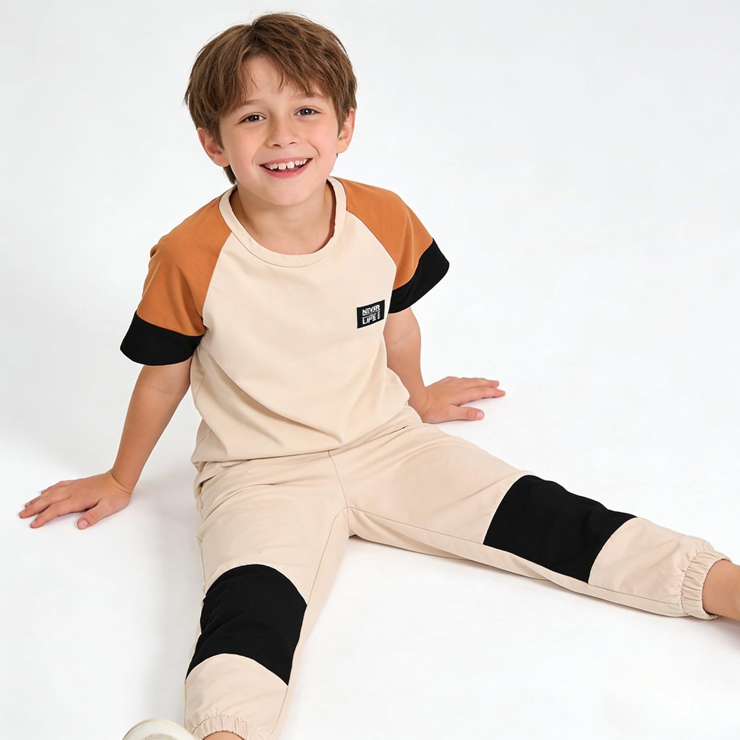 6-12 Years Kid Boys Clothes Outfits Casual Crew Neck Colorblock Short Sleeve Top Fall Pants Set - Image 4