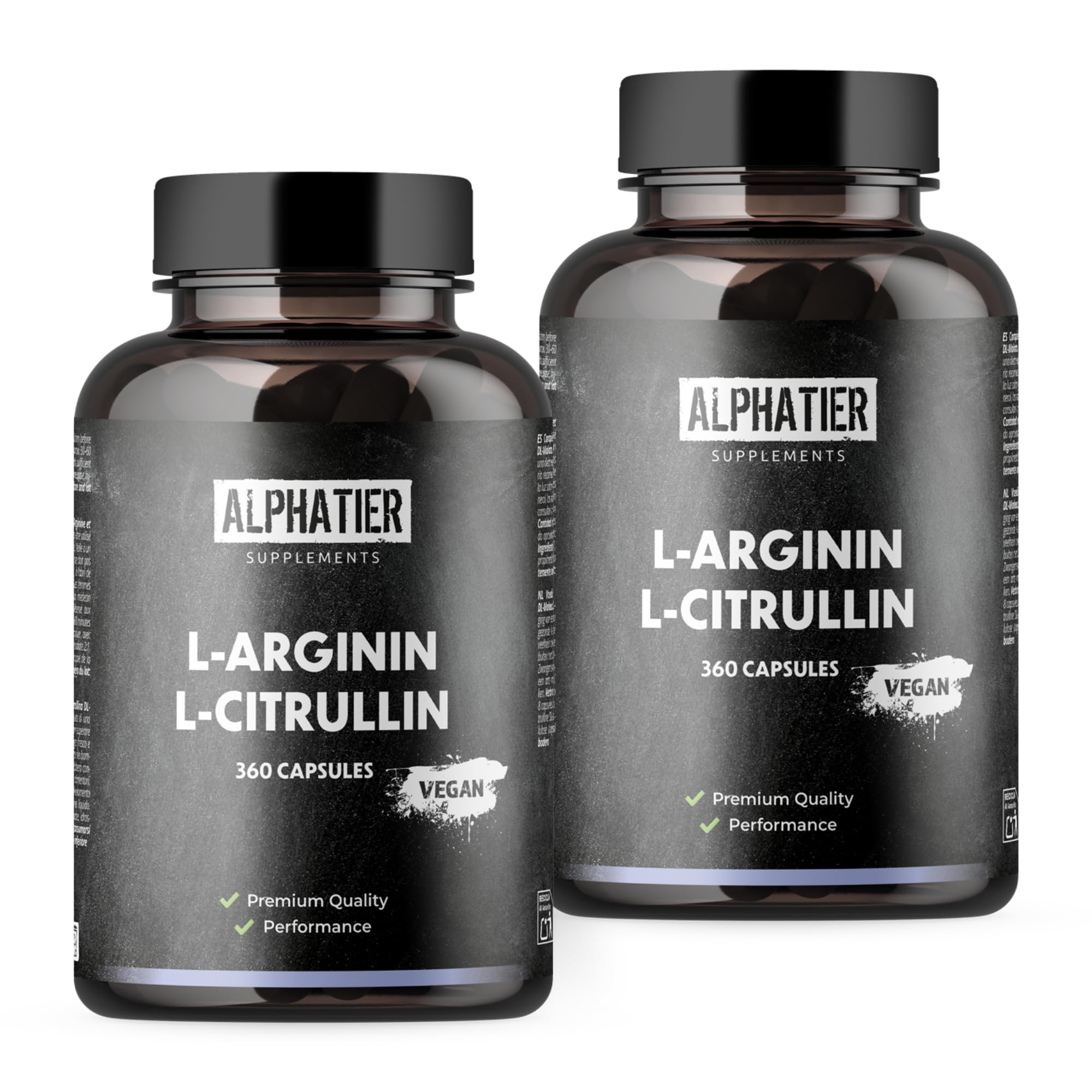Alphatier L-Arginine L-Citrulline Capsules hautement dosées - 360 gélules végétaliennes - 3000 mg de malate de citrulline DL 2:1 + base d'arginine par portion - Qualité supérieure