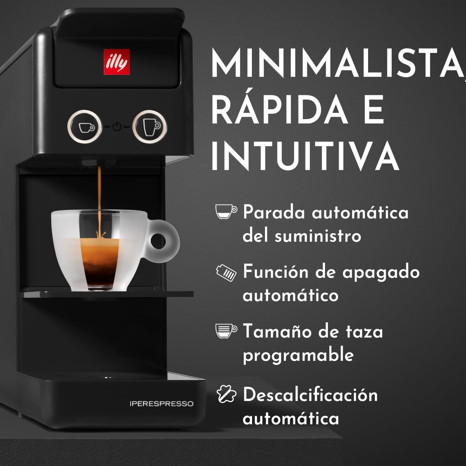 illy, Máquina de Café Iperespresso Y3.3 para Café Espresso y Americano, Rejilla de dos Alturas, Apagado y Descalcificación Automática, Compatible con Cápsulas Iperespresso, Color Negro