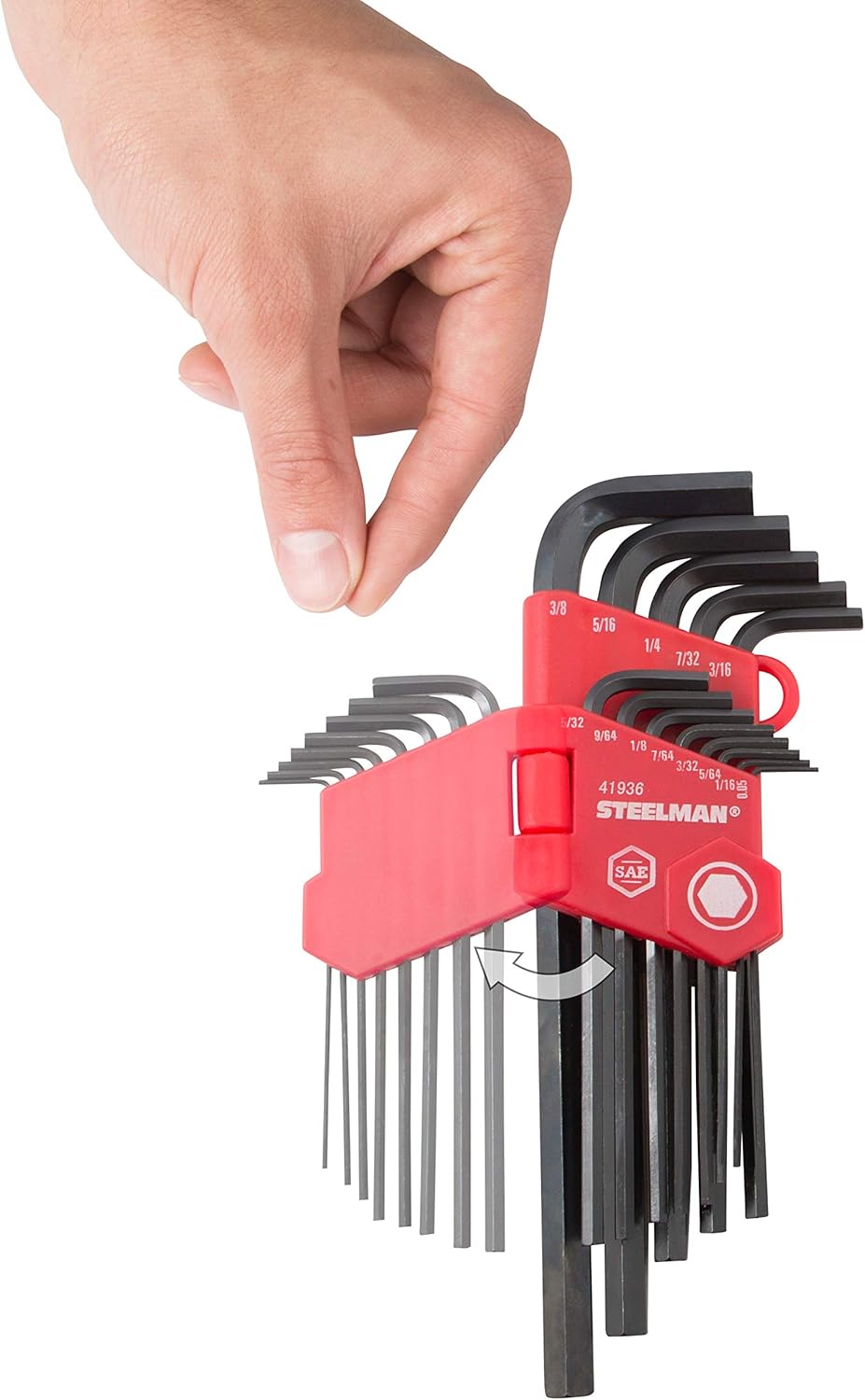 Steelman 26-Piece Long Arm Hex Key Wrench Set, Inch/Metric (SAE/MM), Extended Length Driver Shafts for Long Reach, Chamfered Ends, Durable Steel Resists Distortion
