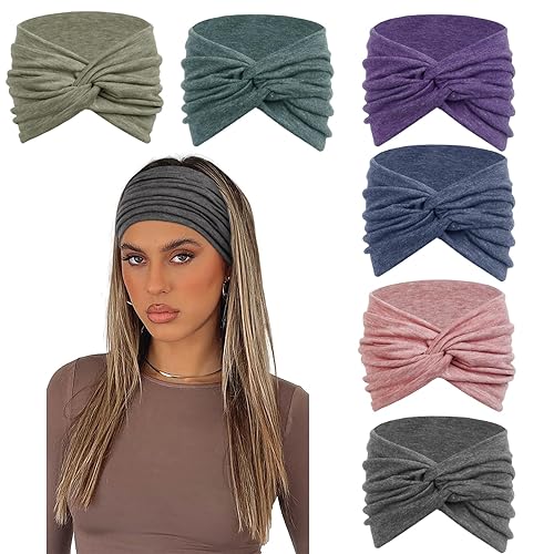 TERSE Diademas tipo turbante extra anchas para mujer, diadema trenzada de 7 pulgadas, diadema elástica bohemia para mujer, accesorios