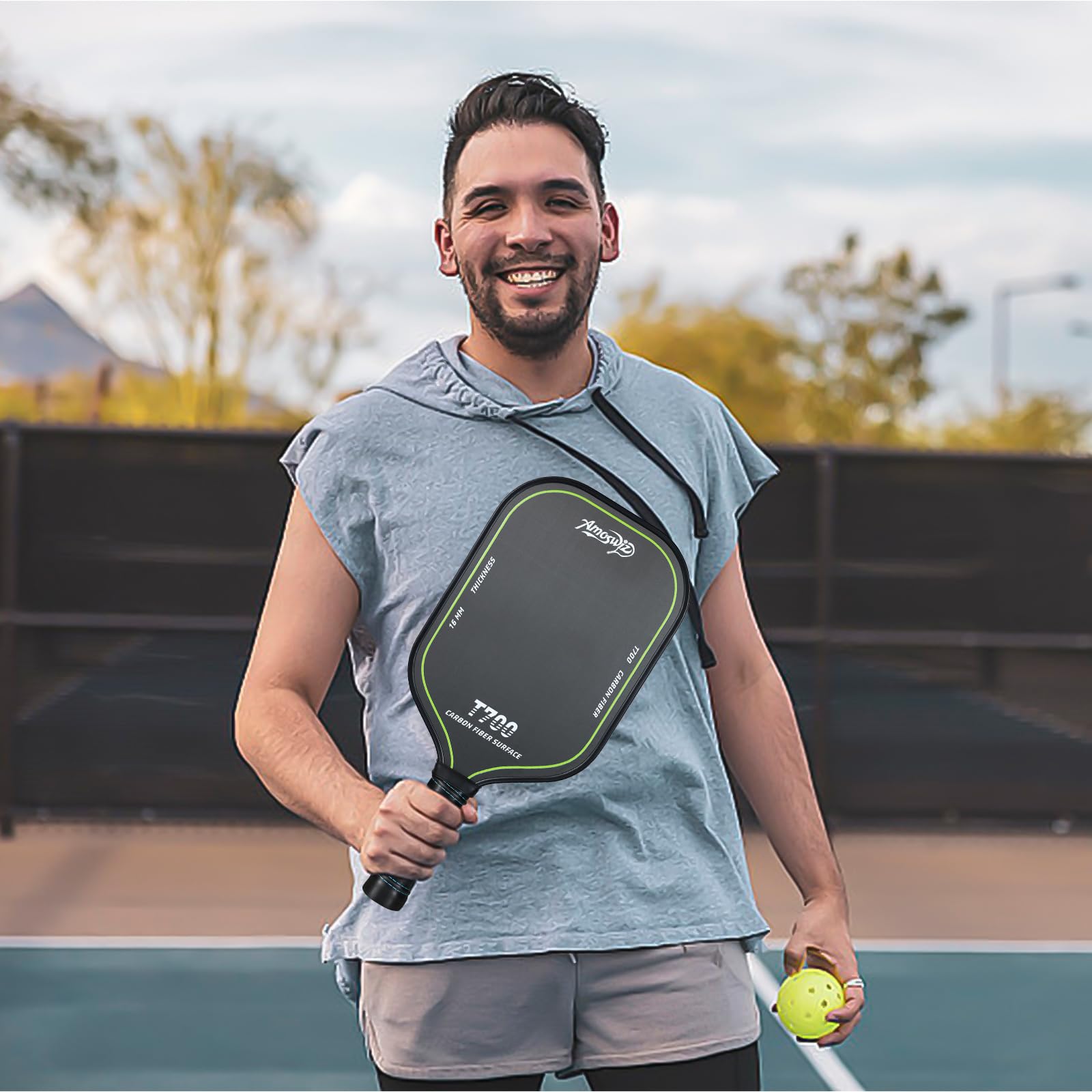 Pagaie de pickleball en fibre de carbone, pagaie de pickleball T700, 16 mm, surface texturée pour joueurs professionnels et intermédiaires