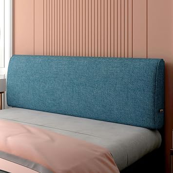 Rectangle Headboard Pillow Linen Bed Backrest Large Wall Mounted Headboard,Solid Color Wedge Pillowboard Reading Pillow Support Upholstered Daybed Bolster, Blue