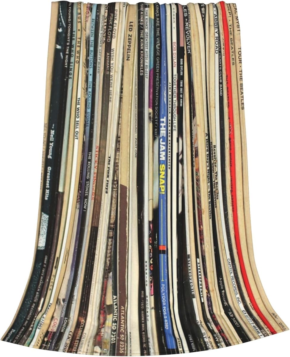 Classic Rock Vinyl Records Throw Blanket 50"X40" Lightweight Flannel Throws Blankets for Couch Bed Sofa Living Room Bedroom Home Decor,Soft Cozy Fluffy Fuzzy Plush Blanket for All Season