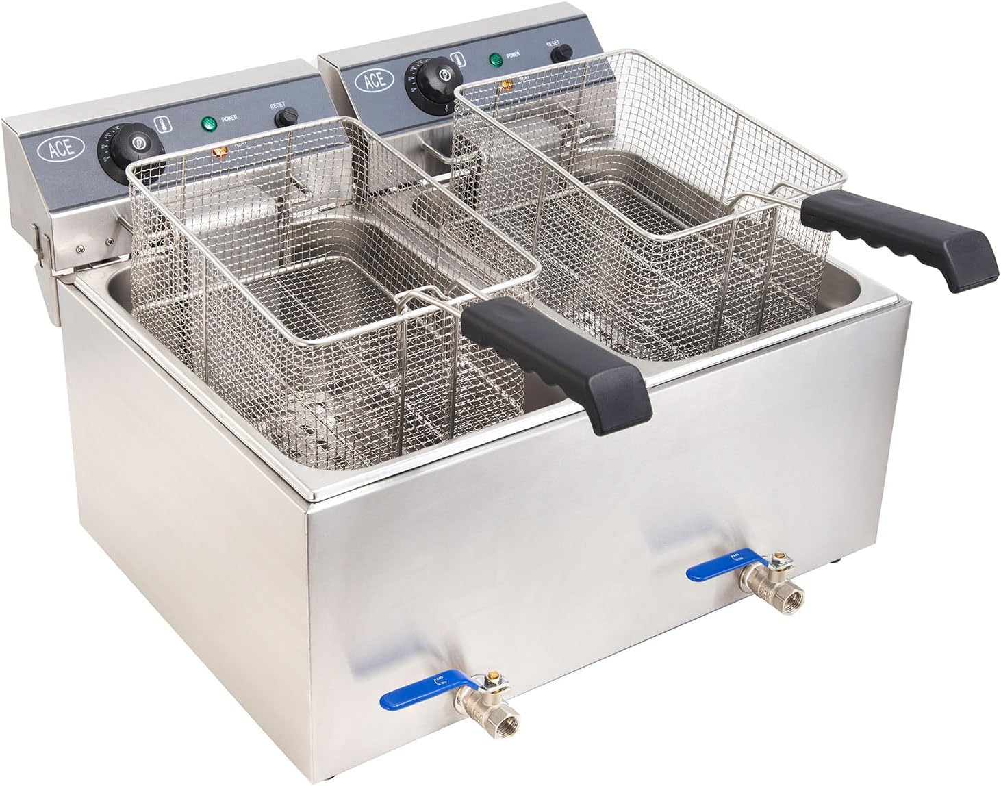 HAKKA Commercial Double Deep Fat Fryer with Drain Tap, Twin Tanks 17Lx2 ...