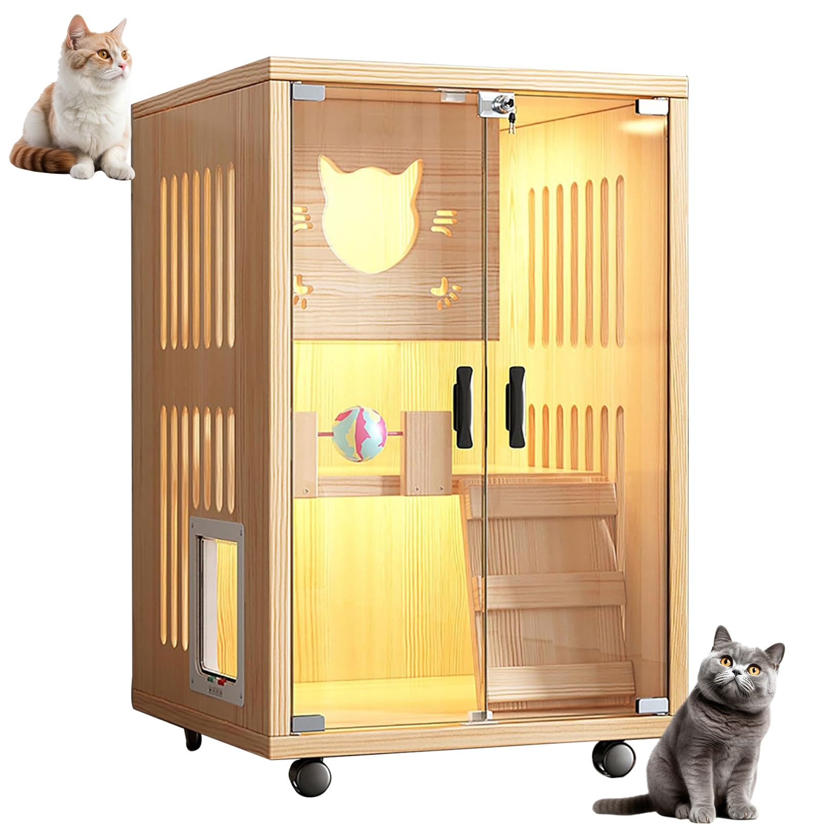 Amazon.co.jp: Pxkmouy 天然木猫ハウス キャットハウス 自在車輪付き