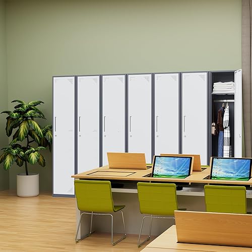 Miniatura 2 de Yizosh Armario de metal con 5 puertas, armarios altos de acero para empleados, armarios de almacenamiento de casilleros de 71 pulgadas para escuela,