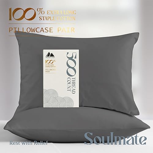 Miniatura 4 de Juego de 2 fundas para almohadas de 500 hilos tamaño King hecho 100 % de algodón natural y fresco para dormir, con calidad de algodón egipcio fundas