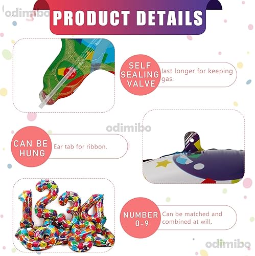 Miniatura 3 de Globos grandes de aluminio arcoíris número 5 de 40 pulgadas, helio grande Mylar 2 globo para decoración de fiesta de cumpleaños, neón